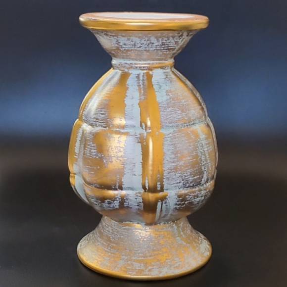 1950's Stangl 22kt Antique Gold Matte Light Turquoise 7 3/4" Pottery #1906 - Picture 7 of 9